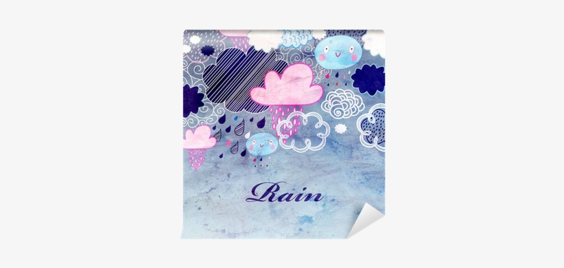 Watercolor Background With Clouds And Rain Wall Mural - Photograph, transparent png