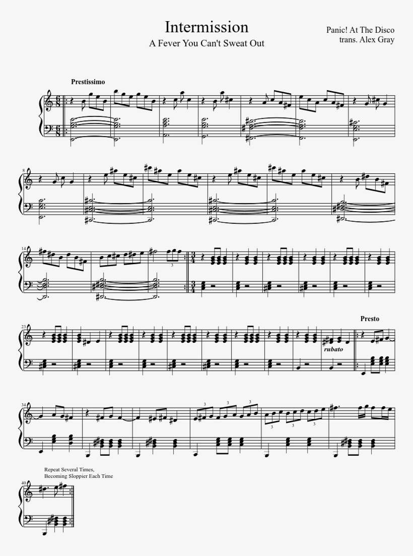 Intermission Sheet Music Composed By Panic At The Disco - Intermission Panic At The Disco Sheet Music, transparent png