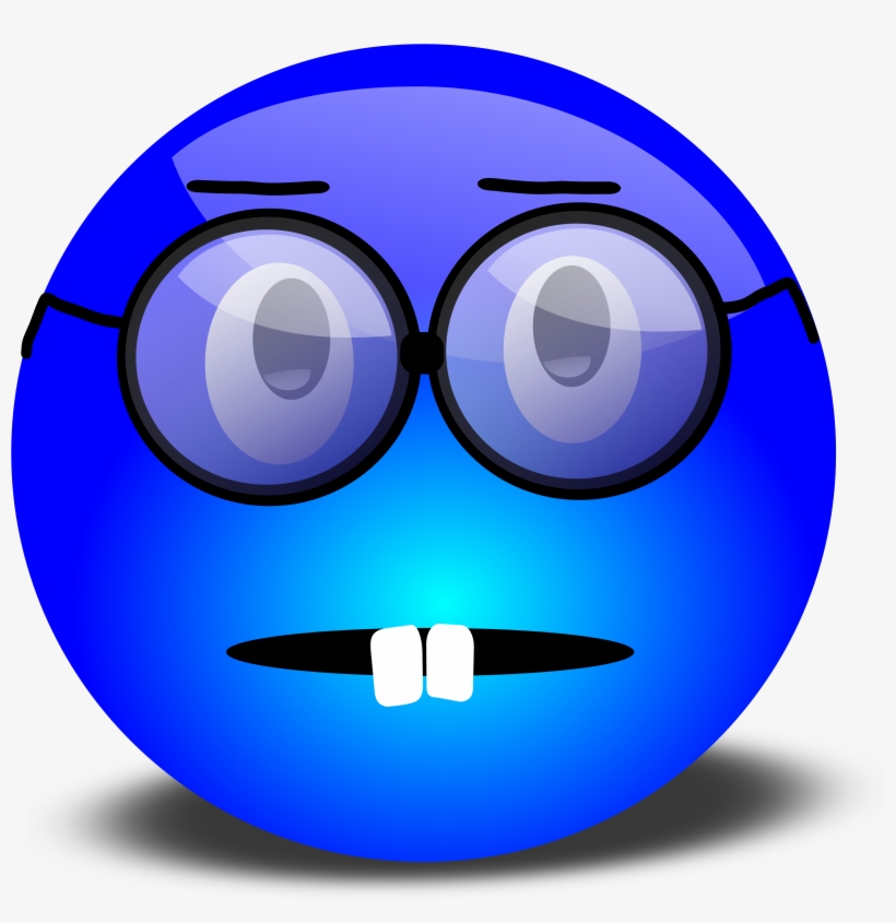 Nerdy Blue Smiley With Overbite And Glasses - Sad Blue Smiley, transparent png