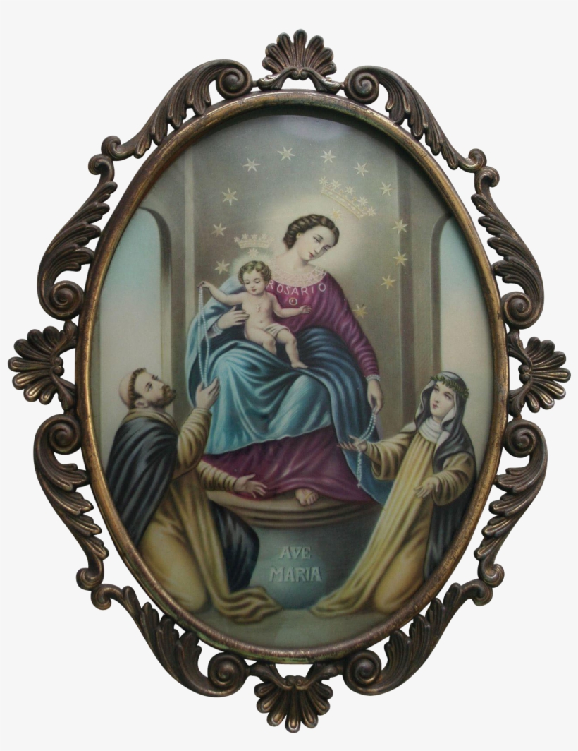 Our Lady Of The Rosary Vintage Lithograph Convex Glass - Mary, transparent png