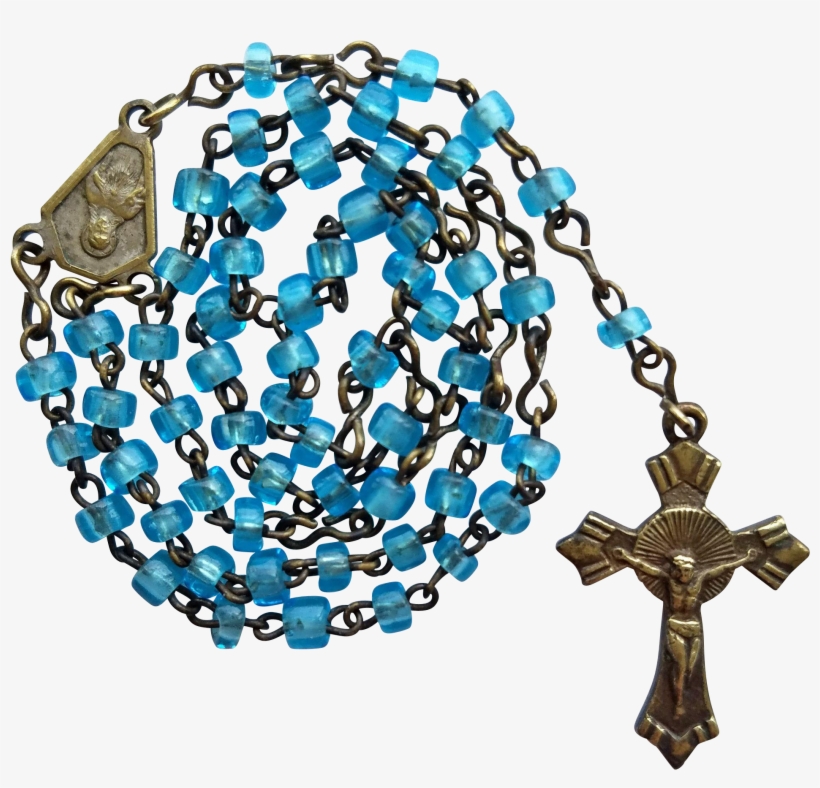 Vintage Art Deco Miniature Catholic Blue Glass Rosary - Blue Glass Rosary, transparent png
