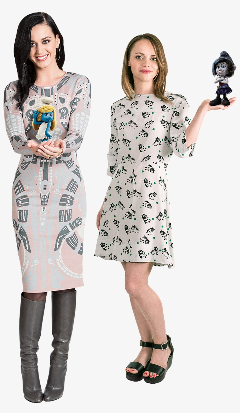 Katy Perry & Christina Ricci With Smurfette & Vexy - Katy Perry Smurfs 2, transparent png