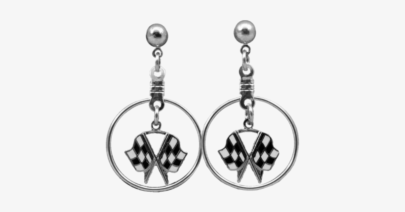 Silver Checkered Flags Dangle Ear Rings - Check, transparent png