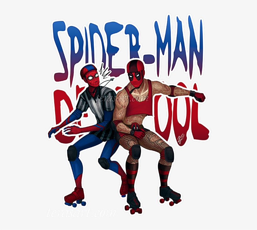 Spiderman Deadpool Rollerderby Terasart Terasidebottom - Spiderman And Deadpool Drawing, transparent png