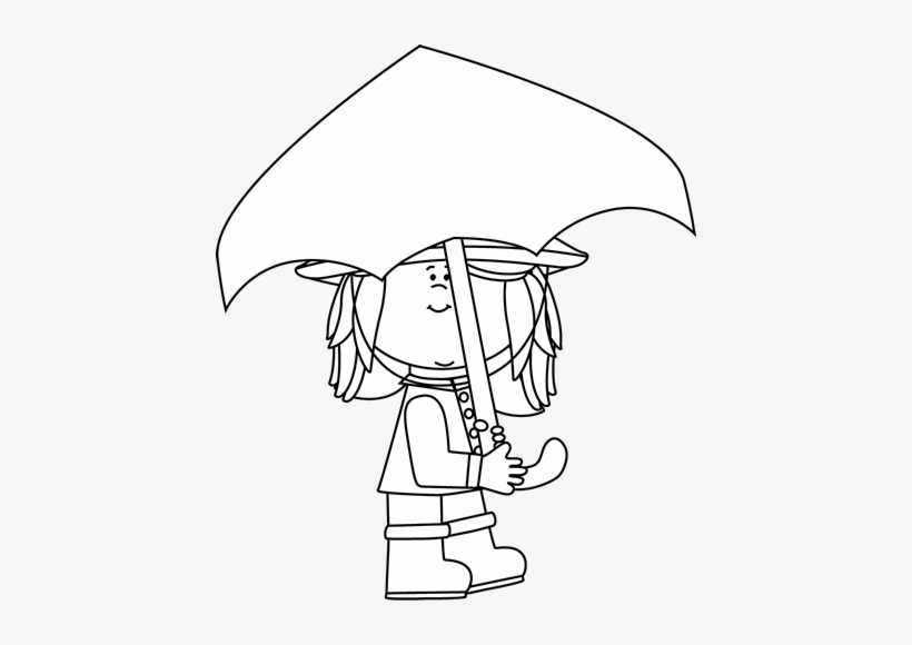 Black And White Girl Walking With Umbrella - Rain, transparent png