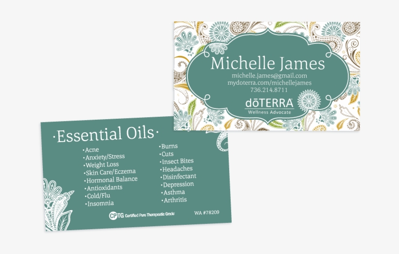 Paisley Aqua Theme Doterra Business Card For Wellness - Doterra Business Card Ideas, transparent png