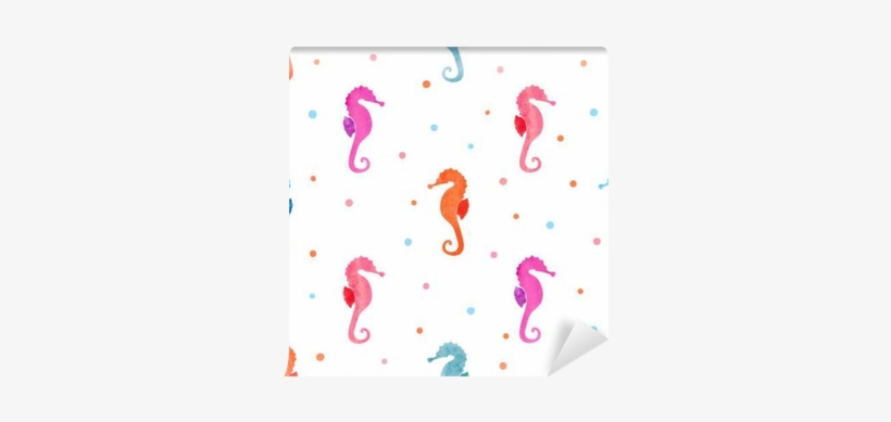 Seamless Pattern With Watercolor Sea Horses - Seahorse, transparent png