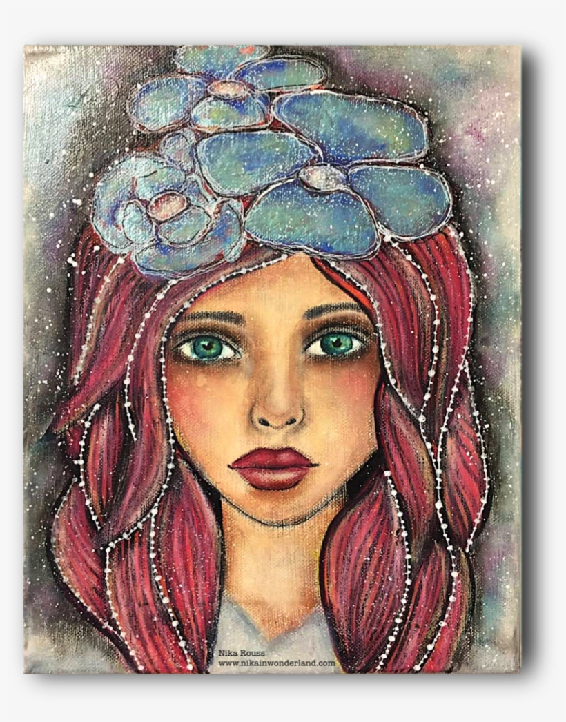 Mixed Media Girl Portrait On Canvas Oil Pastels Nika - Mixed Media Girl, transparent png