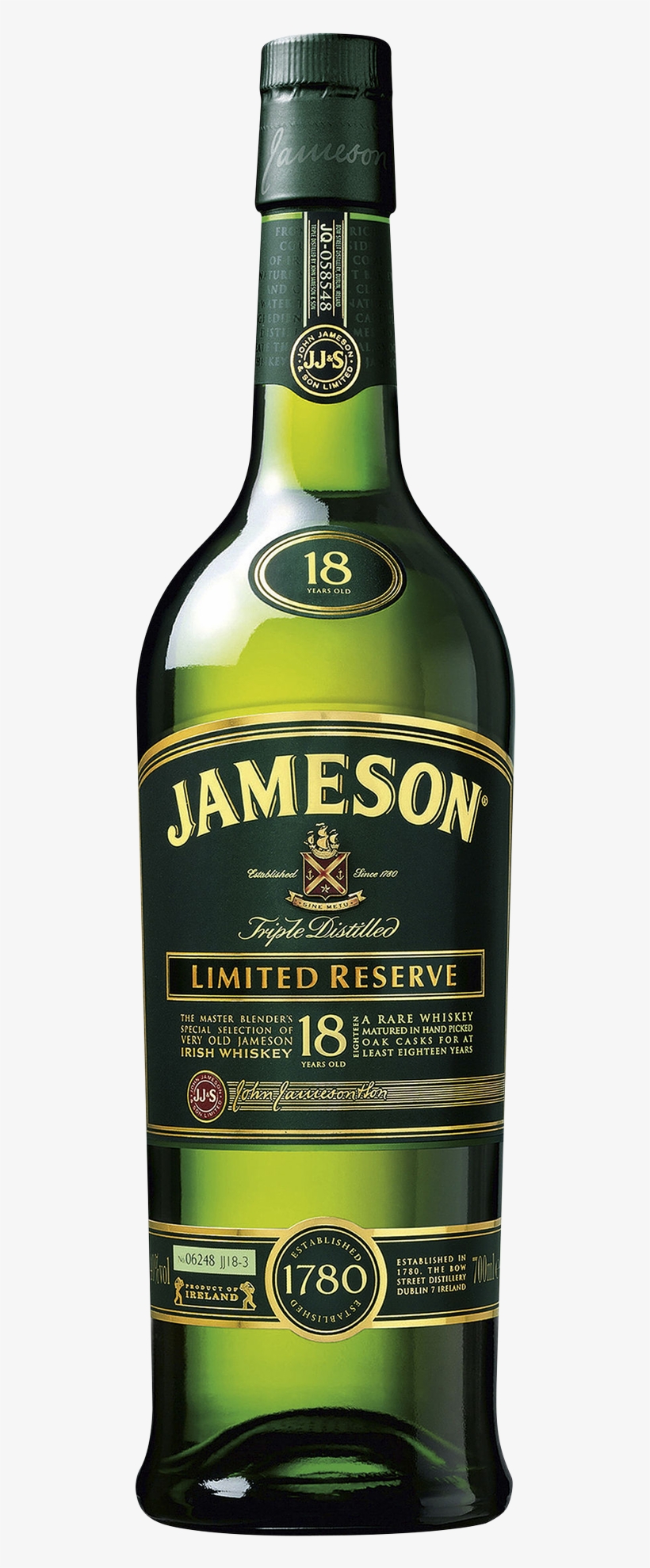 Jameson 18 Year Old Irish Whiskey 700ml - Jameson 18 Year Old Limited Reserve Blended Irish Whiskey, transparent png