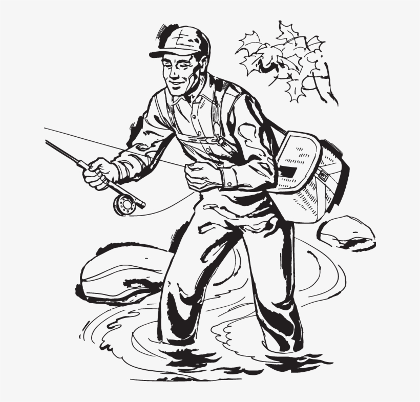 Man Fishing In River - Drawing, transparent png