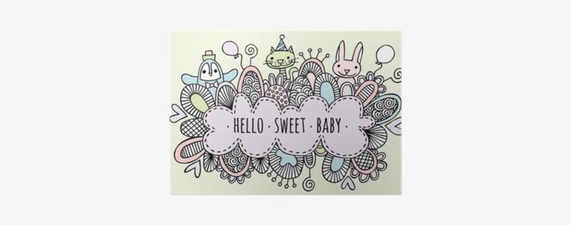 Hello Sweet Baby Hand Drawn Doodle Vector Lineart Poster - Vector Graphics, transparent png