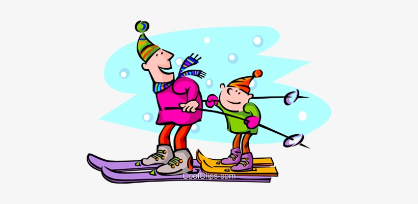 Parent And Child Skiing Royalty Free Vector Clip Art - Ski Fahren Clipart, transparent png