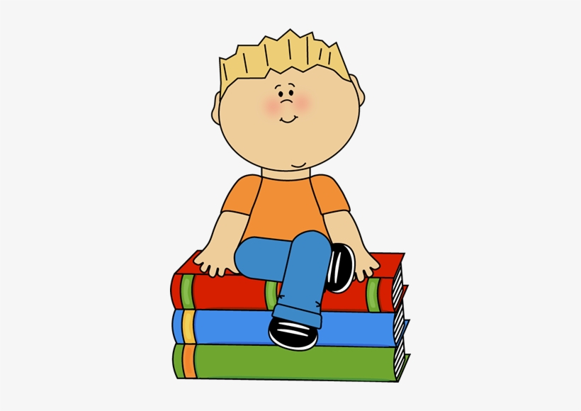 Kid Sitting On Books - Kid Book Clipart, transparent png