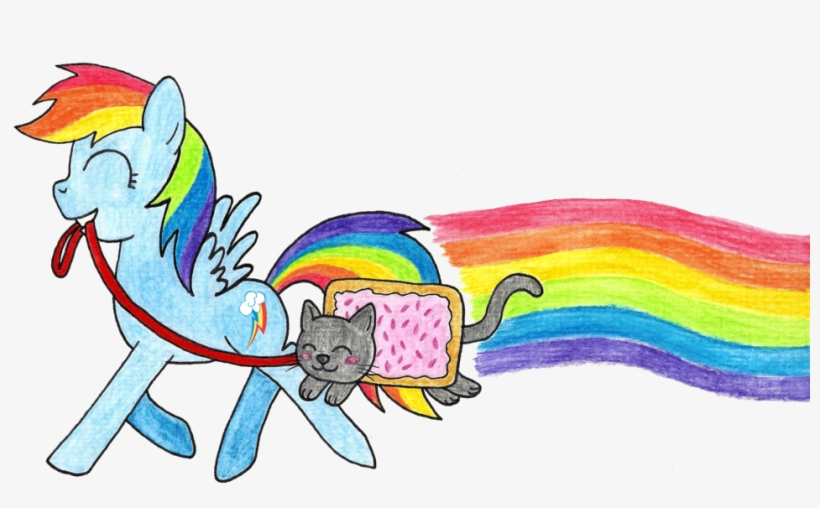 Sandy Apples, Crossover, Duo, Eyes Closed, Mouth Hold, - Nyan Cat And Rainbow Dash, transparent png