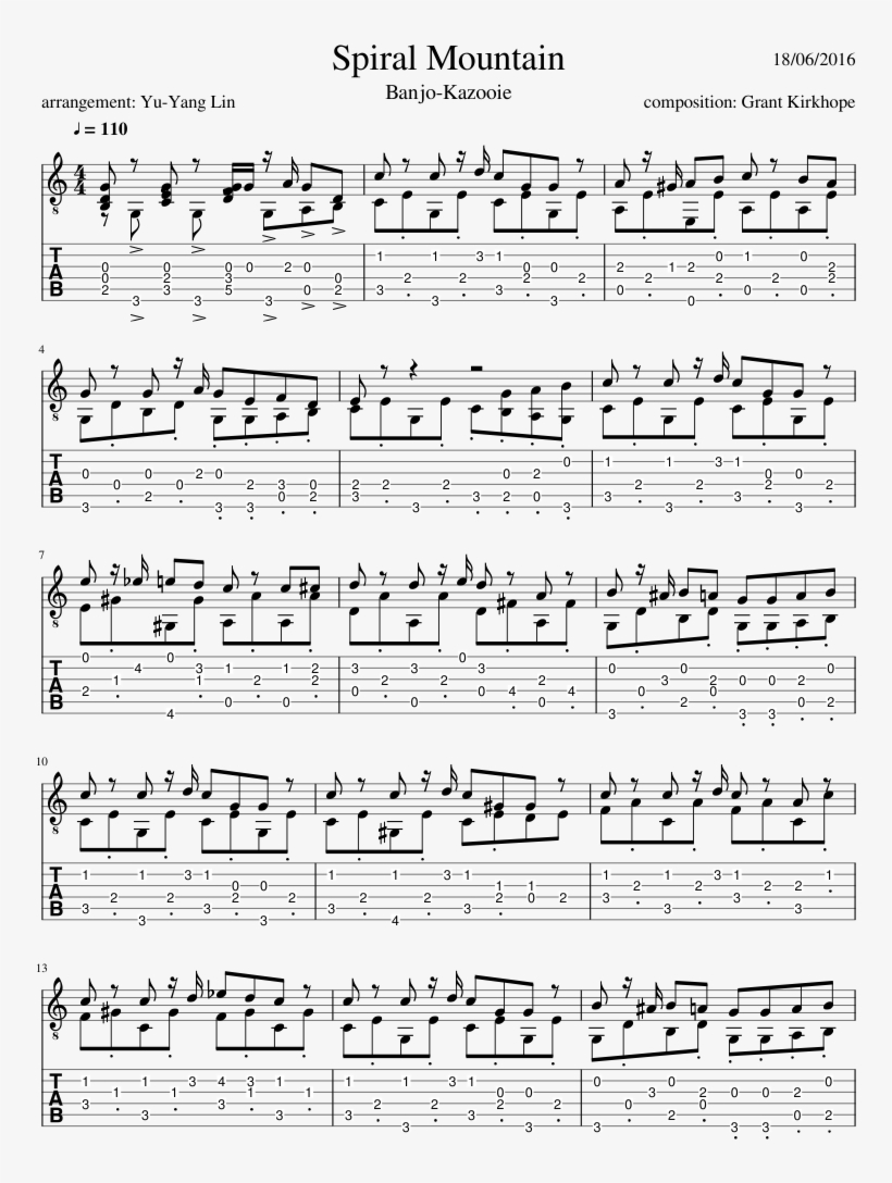 Spiral Mountain Sheet Music Composed By 18/06/2016 - Guitar Tabs Banjo Kazooie, transparent png