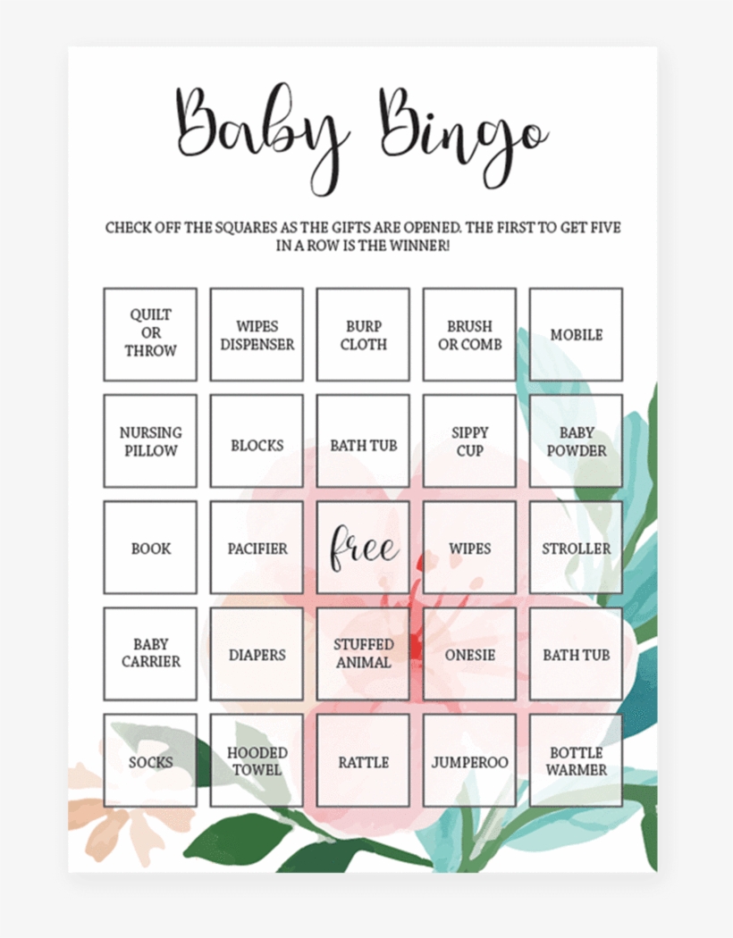 Baby Shower Bingo Printable For Floral Themed Baby - Baby Shower, transparent png