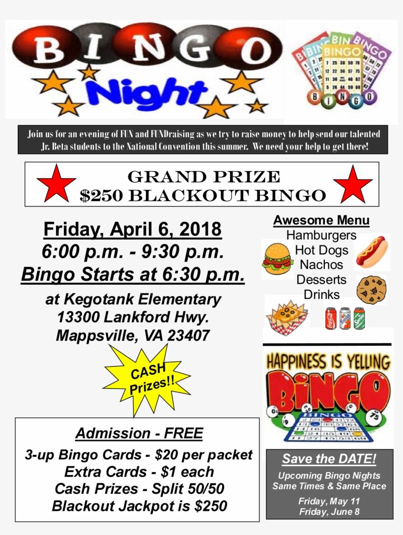Cash Bingo Event To Raise Money For Our Jr - Kegotank Elementary School, transparent png