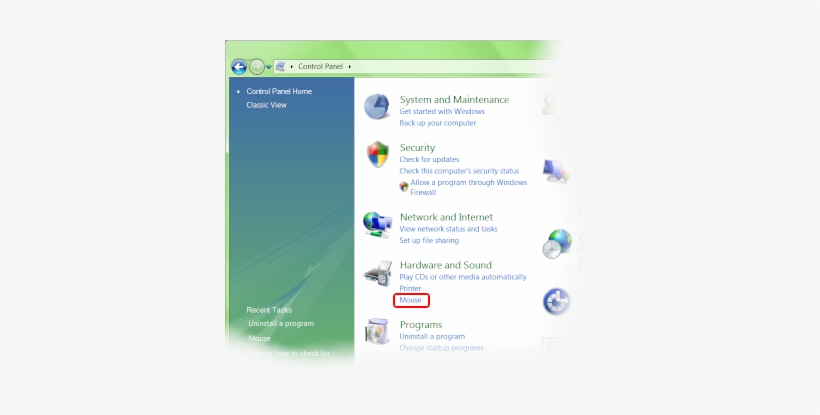 Control Panel With Mouse Properties Highlighted - Windows Vista, transparent png