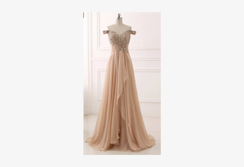 Chiffon Prom Dress,off Shoulder Prom Dresses,beaded - Evening Gown, transparent png