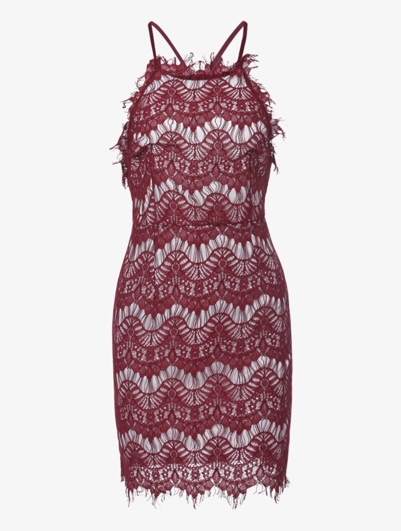Burgundy Lace Spaghetti Straps Semi Formal Dress - Dress, transparent png