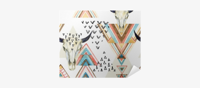 Abstract Watercolor Animal Skull And Geometric Ornament - Watercolor Background Aztec, transparent png
