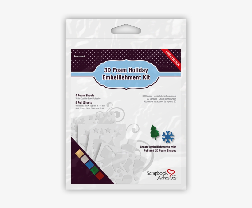 01224 3d Foam Holiday Embellishment Kit With Foil - Scrapbook Adhesives 3d Foam Hearts, transparent png