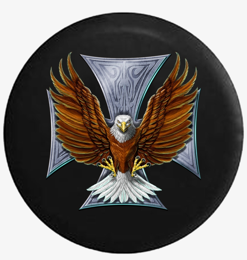 Iron Cross And Attacking American Eagle Biker Patriot - Tirecoverpro Iron Cross And Attacking American Eagle, transparent png