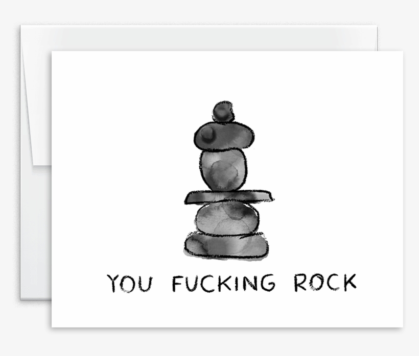 You Fucking Rock Watercolor Cairn Rock Greeting Card - Lid, transparent png