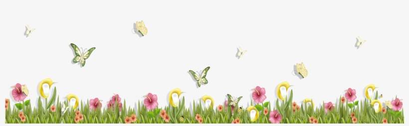 Grass With Butterflies And Flowers Png Clipart - Butterfly And Flower Clipart, transparent png