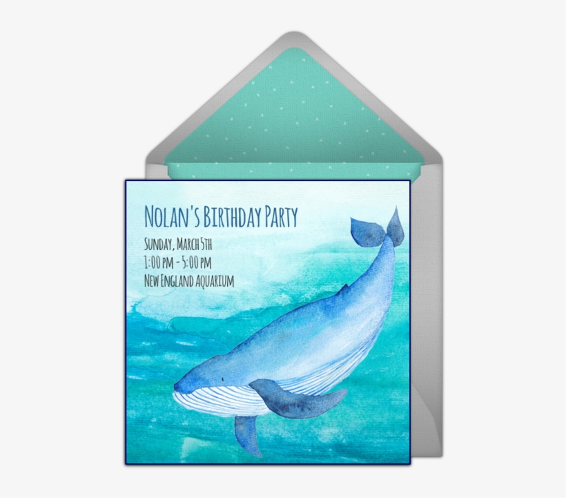 Nautical Whale Watercolor Online Invitation - Blue Whale, transparent png