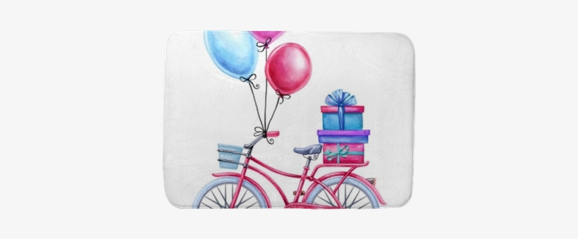 Watercolor Illustration, Bicycle, Balloons, Gift Boxes, - Balloons With Bike Clipart, transparent png