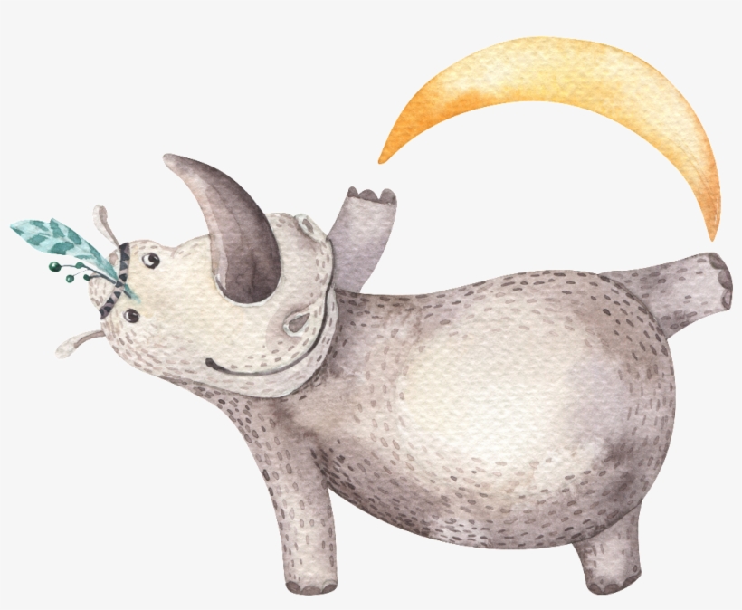 Transparent Under Moon About Lovely, Yellow, Blue, - Hippopotamus, transparent png