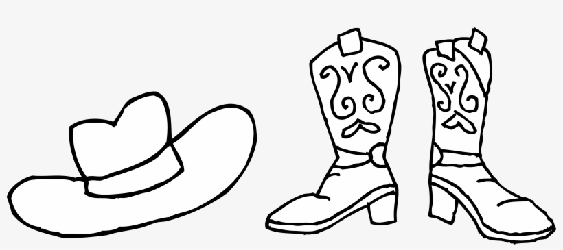 Colorable Cowboy Hat And Boots - Cowboy Boots Black And White, transparent png