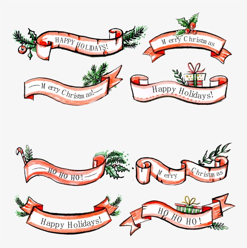 Watercolor Painting Euclidean Clip - Vintage Free Christmas Ribbons, transparent png