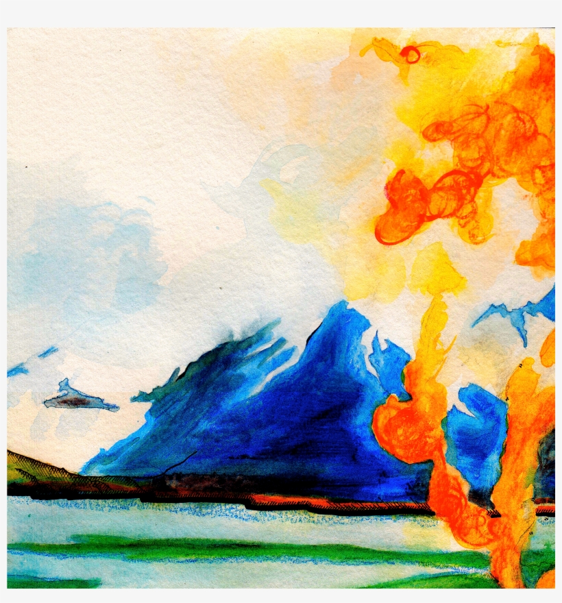 Flame Before Mountains - Watercolor Paint, transparent png