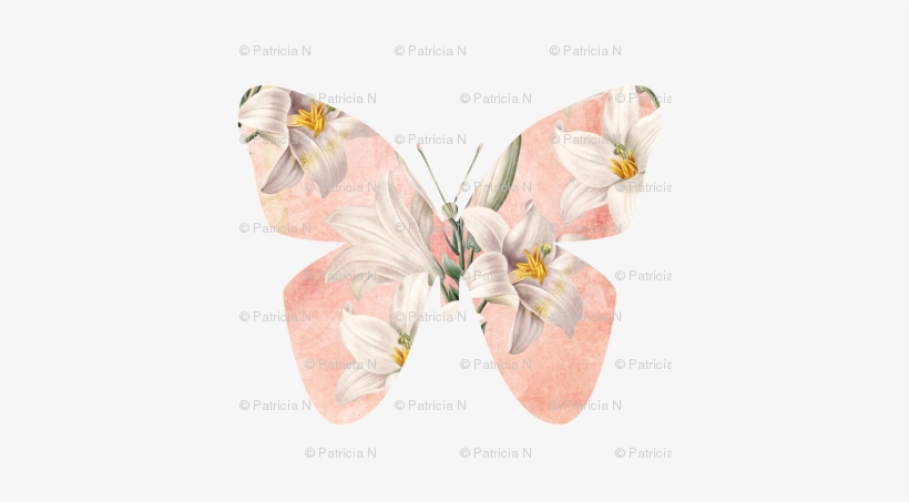 Peach Butterfly With Lilies - Lilies Note Cards (pk Of 20), transparent png