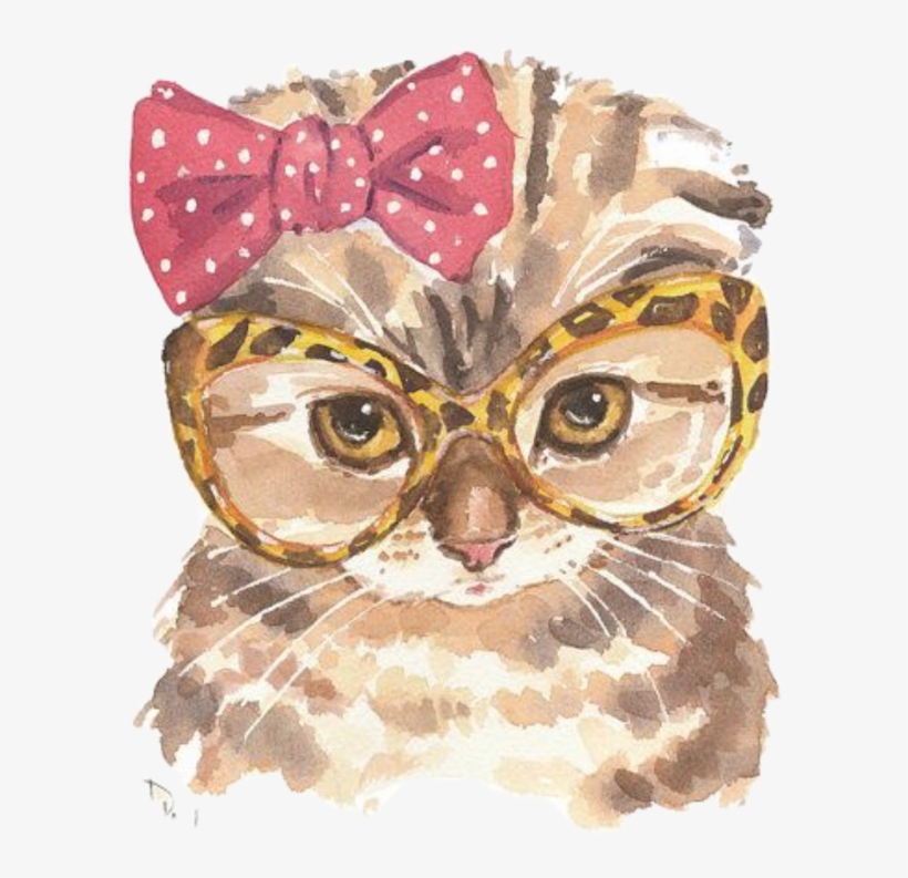 Cat Cute Glass Glasses Tie Pinktie Pink Cutecat Freetoe, transparent png