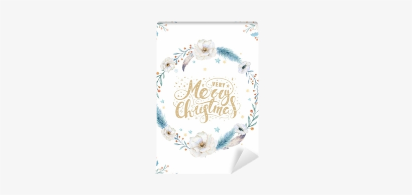 Merry Christmas Watercolor Cards With Floral Elements - Flower Merry Christmas Card, transparent png