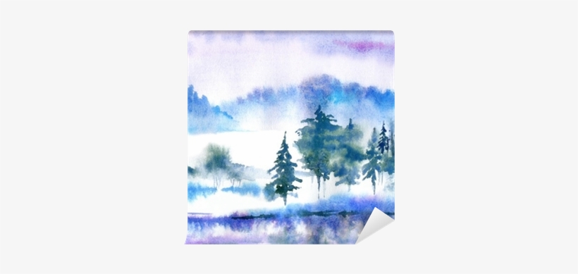 Landscape With Fog, Lake And Forest - Illustration, transparent png
