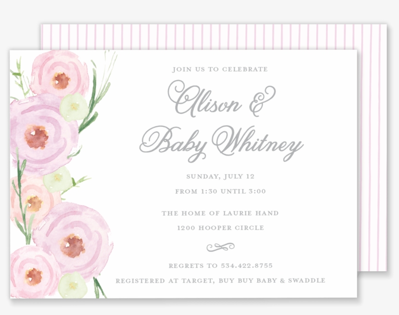 Alison Watercolor Roses Invitation - Watercolor Roses Wedding Card, transparent png