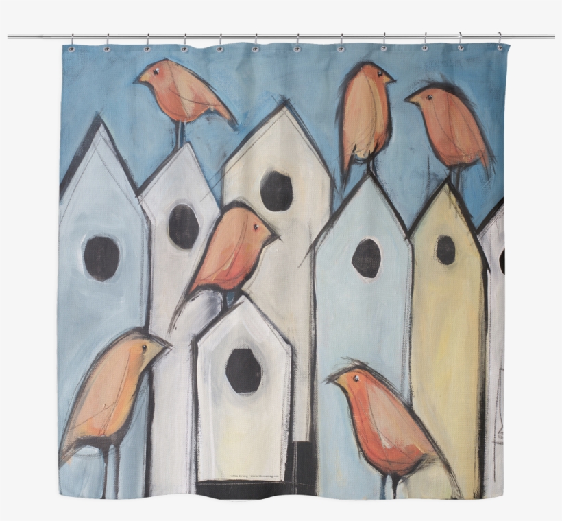Birds On Houses Woven Oxford Cloth Shower Curtain Williams - Tim Nyberg - Bird Condos Canvas, transparent png