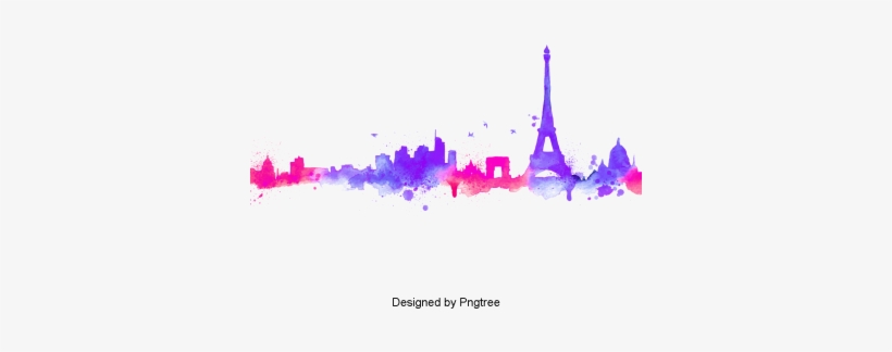 Cartoon Architecture Design Of Urban Life, Cartoon, - Art Print: Anna42f's Silhouette Watercolor Paris, 61x41cm., transparent png