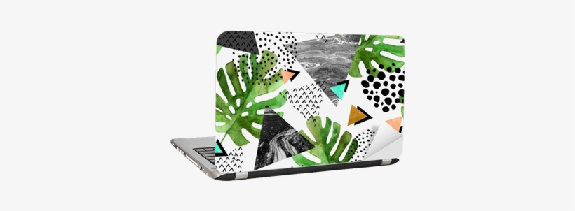 Watercolor Tropical Leaves And Textured Triangles Background - Watercolor Tropical Leaves, transparent png