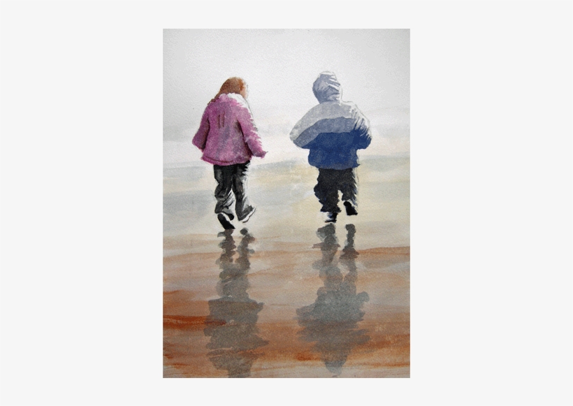 A Stroll On The Beach - Watercolor Painting, transparent png