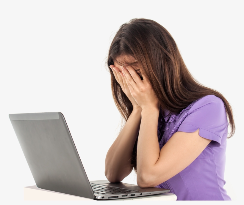 Sad Girl In Front Of Laptop Png - Sad Girl On Laptop, transparent png