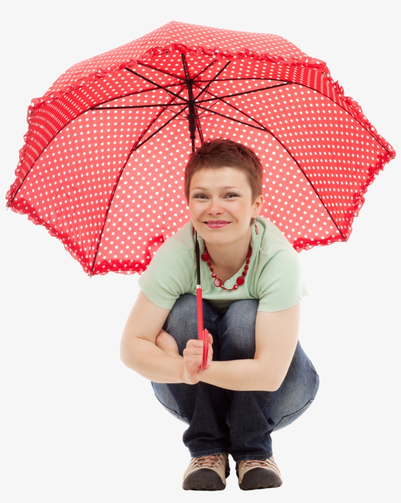 Young Happy Woman Sitting With Umbrella Png Image - Umbrella With Girl Png, transparent png