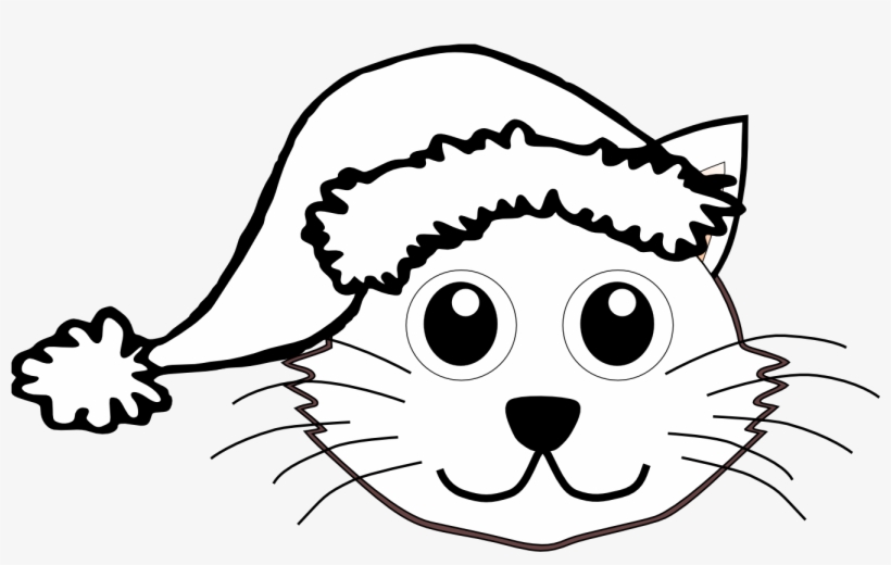 Clipart Face Cat In Hat Png - Christmas Cat Black And White, transparent png
