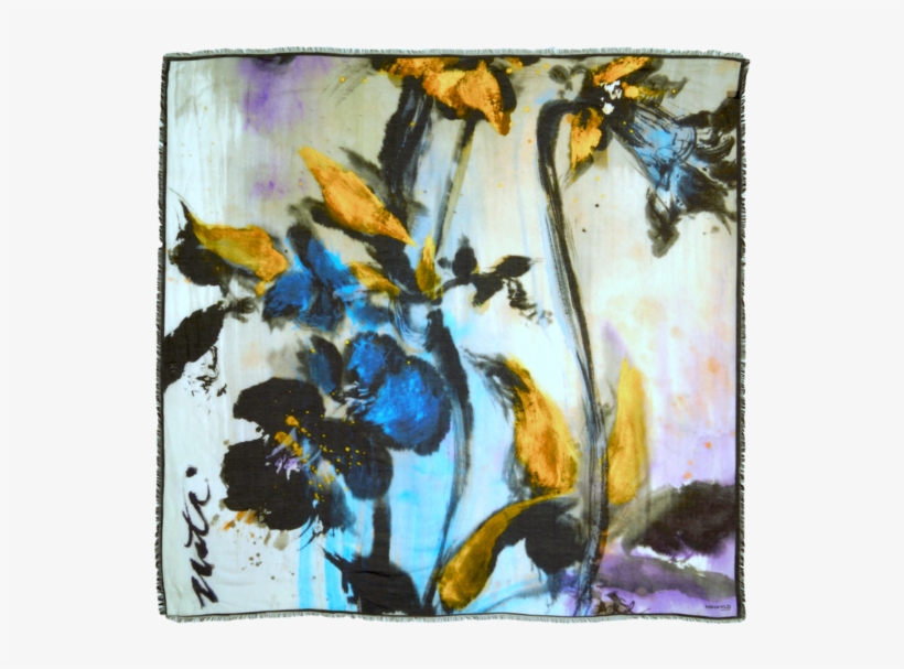 Golden Blue Orchid Silk Scarf With Black Border - Product, transparent png