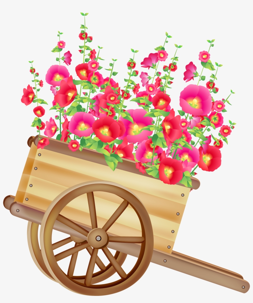 Wheelbarrow With Flowers Png Clipart - Flower Wheelbarrow Clipart, transparent png