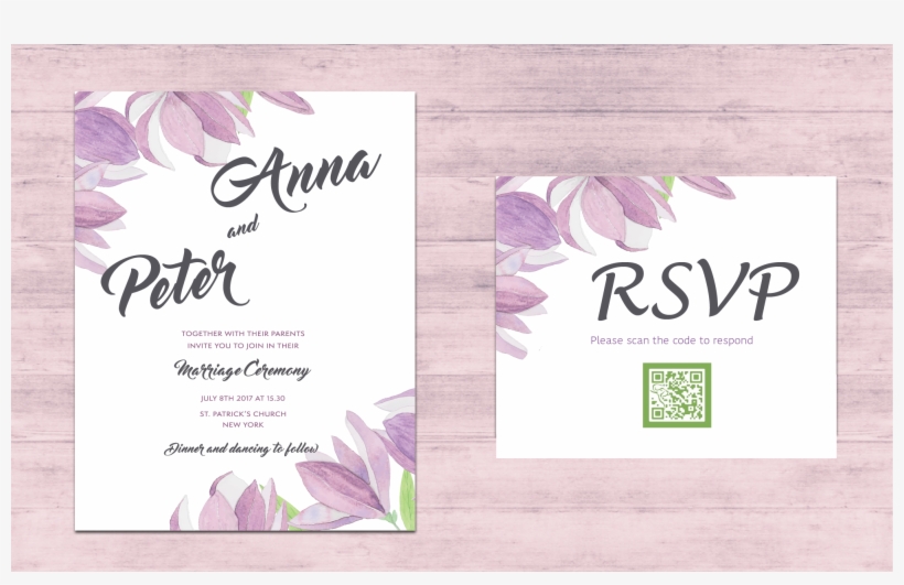 Qr Code Wedding Invitation By The Pink Bride - Mit Blumen Danke Watercolor-lila Blume Postkarte, transparent png